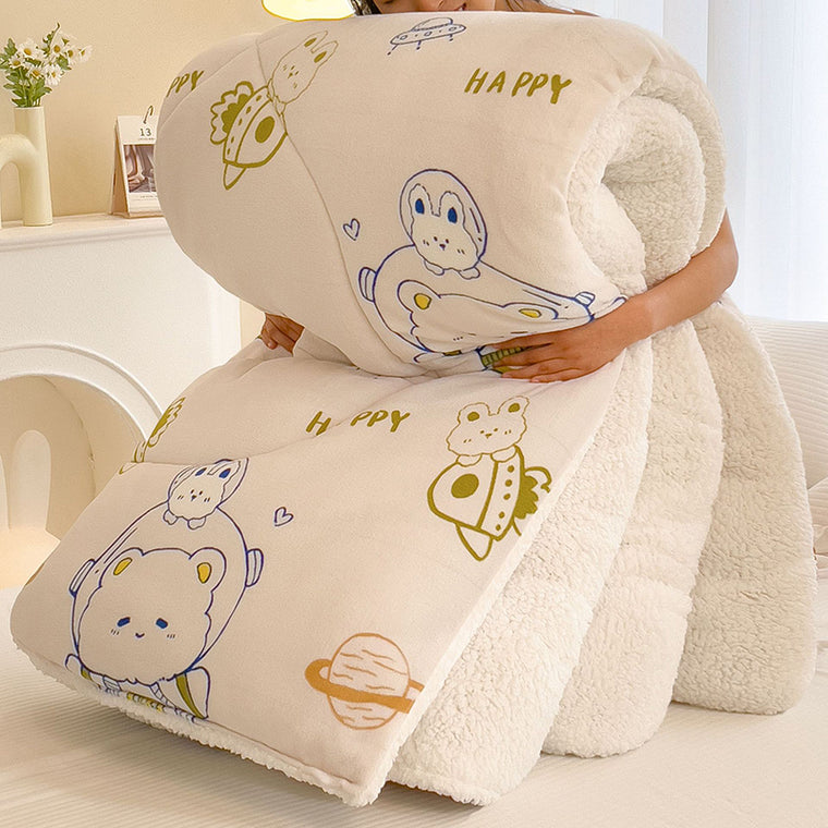 Thick Winter Sherpa Blanket Comforter Quilt Astronaut Bear 200×230cm