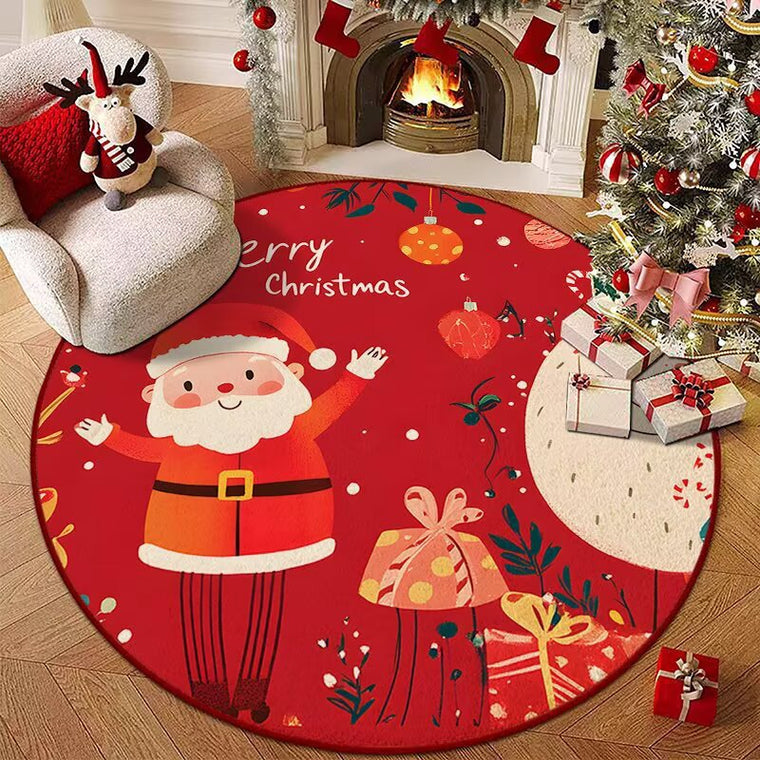 Christmas Santa Claus Round Rug Festive Red Holiday Floor Mat 120cm