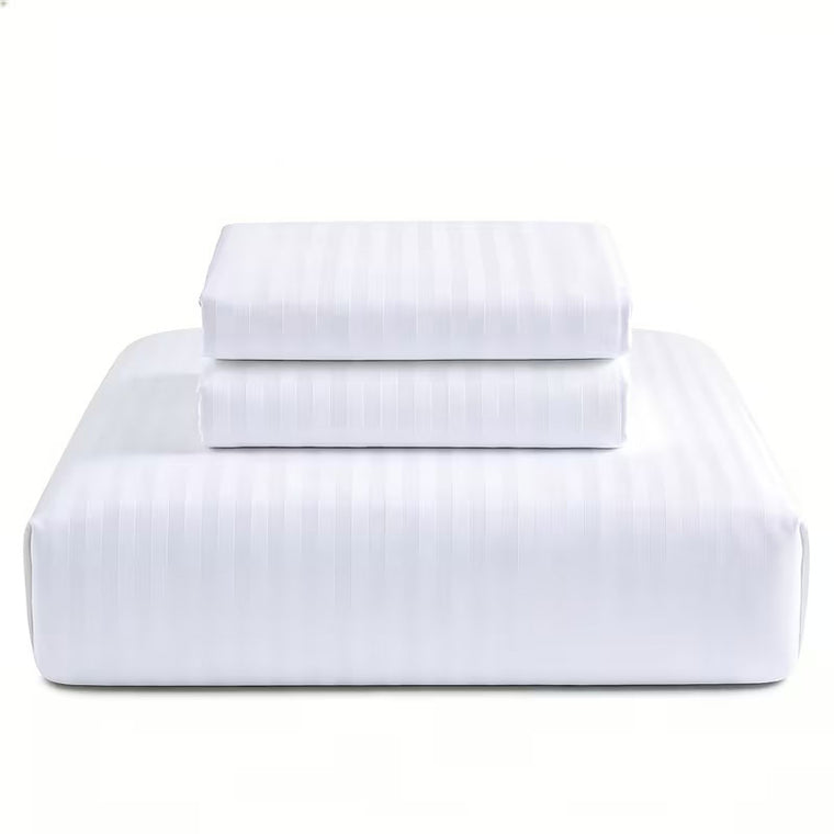 100% Cotton 650TC 1cm Sateen Striped Soft Sheet set White