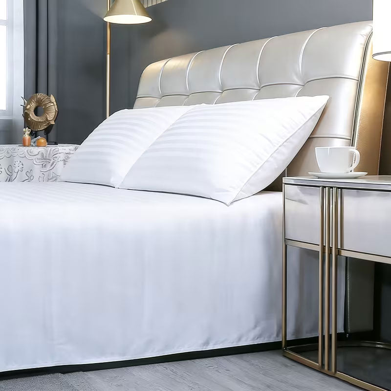 100% Cotton 650TC 1cm Sateen Striped Soft Sheet set White