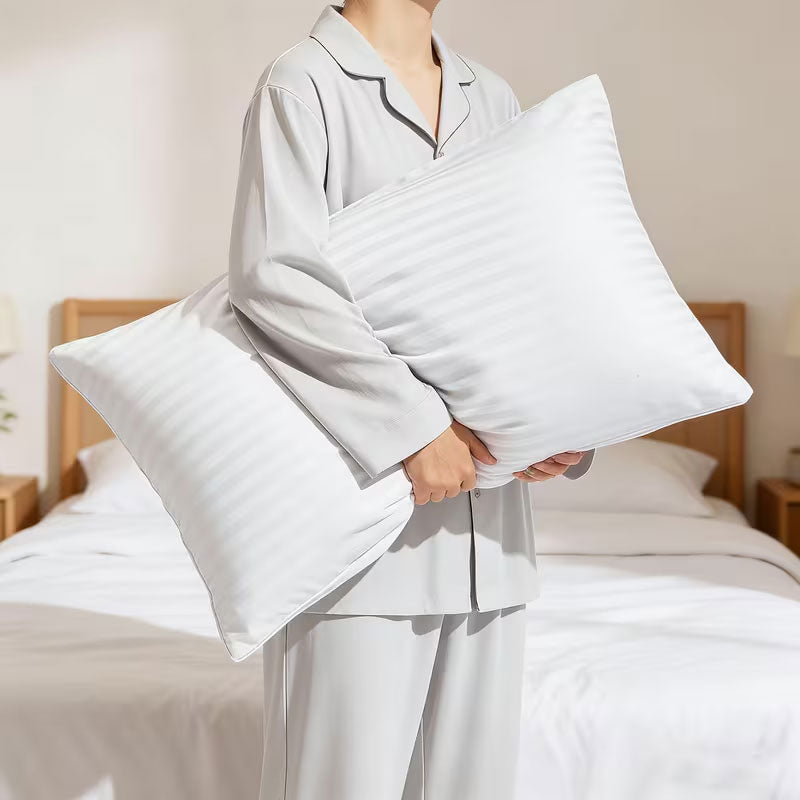 100% Cotton 650TC 1cm Sateen Striped Soft Sheet set White