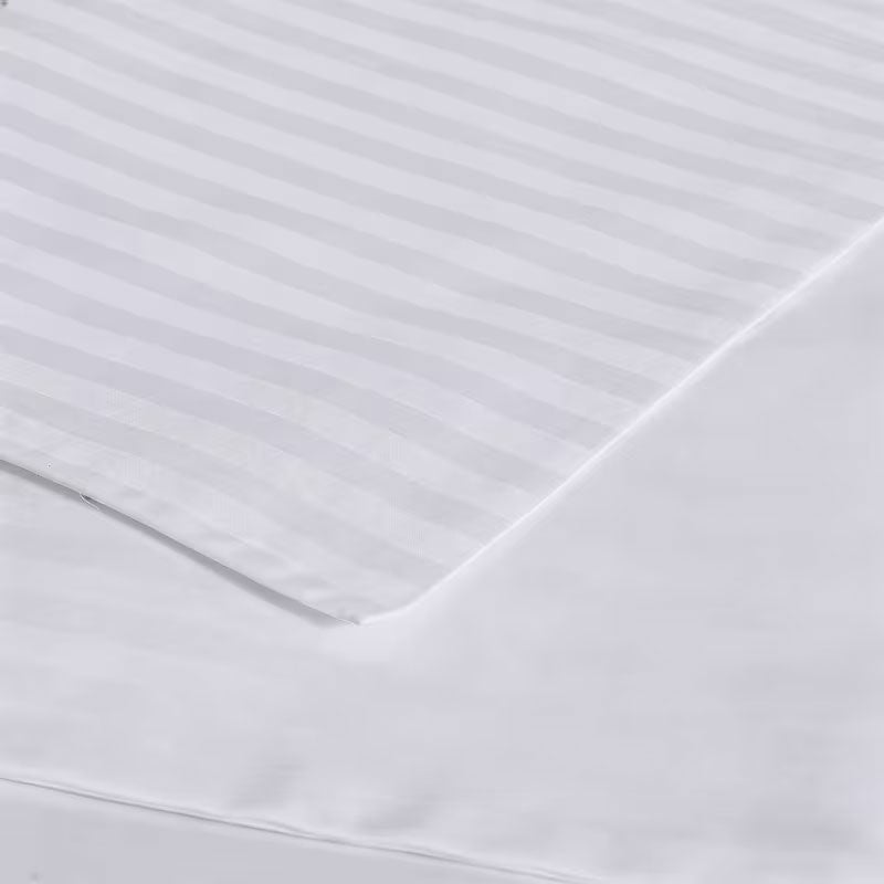 100% Cotton 650TC 1cm Sateen Striped Soft Sheet set White