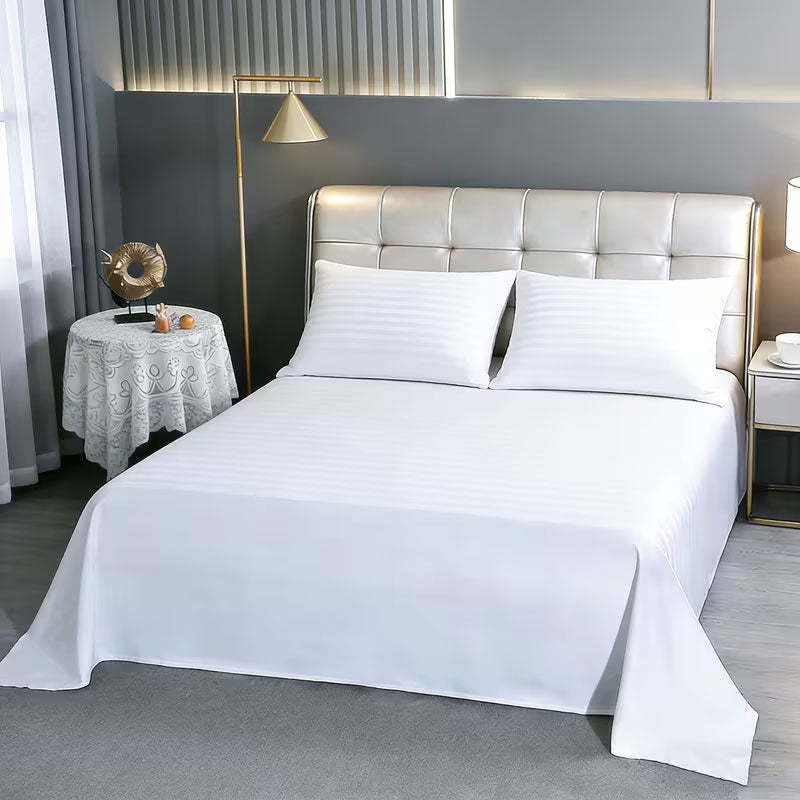 100% Cotton 650TC 1cm Sateen Striped Soft Sheet set White