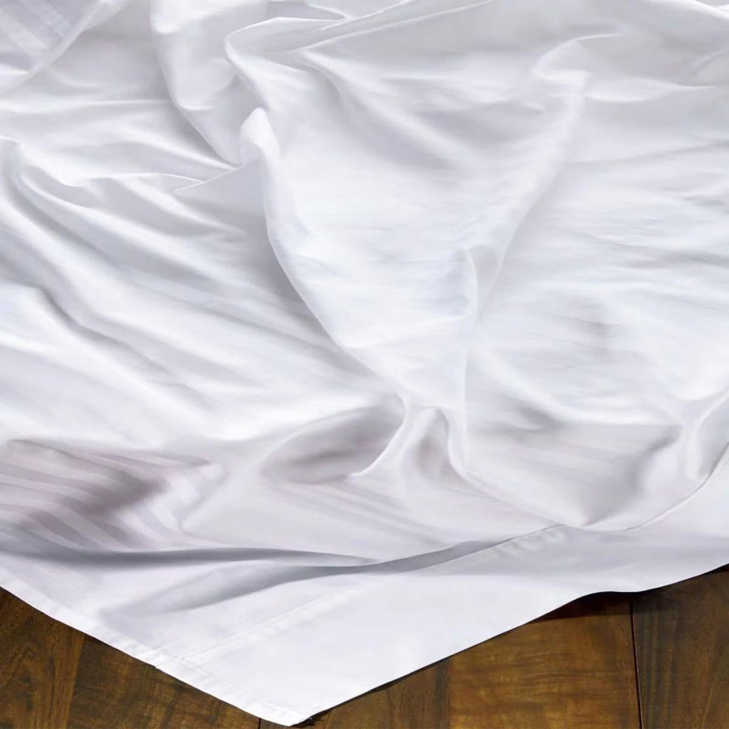 100% Cotton 650TC 1cm Sateen Striped Soft Sheet set White