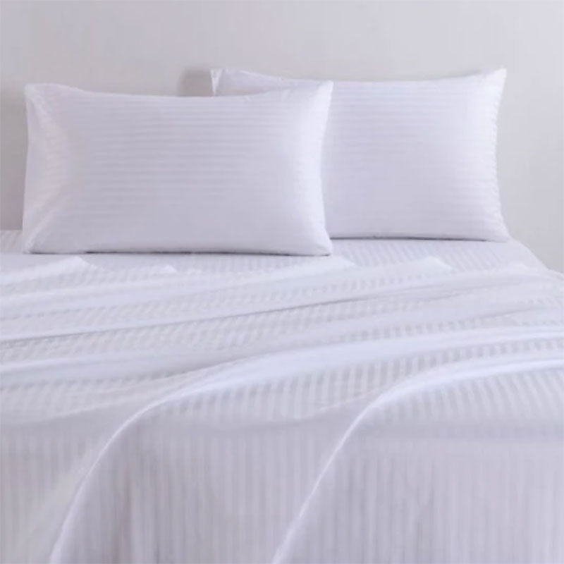 100% Cotton 650TC 1cm Sateen Striped Soft Sheet set White