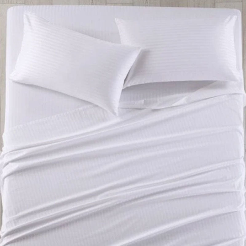 100% Cotton 650TC 1cm Sateen Striped Soft Sheet set White