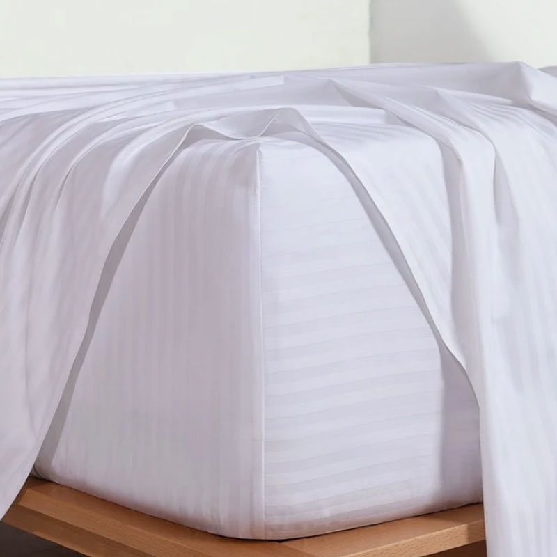 100% Cotton 650TC 1cm Sateen Striped Soft Sheet set White