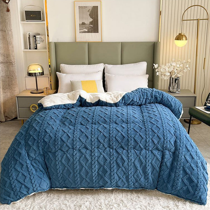 Winter Warm Comforter Sherpa Fleece Reversible Diamond Plush Blanket 200x230cm Blue