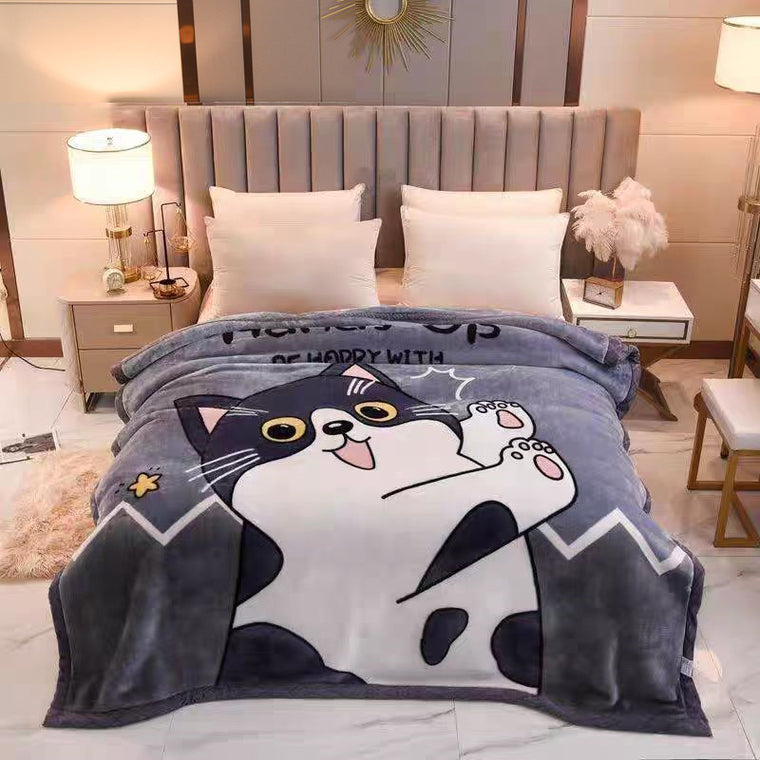Large Ultimate Sherpa Blanket Luxurious Plush Throw Rug 200x230cm Cat Pattern