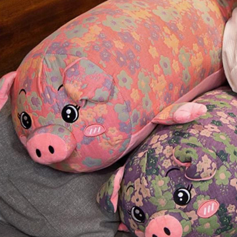 130cm Long Cute Pig Body Pillow Floral Cylindrical Hugging Pillow Pink