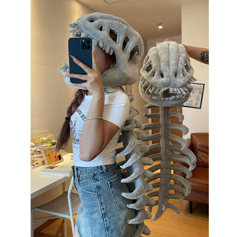 Dinosaur Skeleton Plush Hoodie Funny T-Rex Bone Costume with Spine & Tail