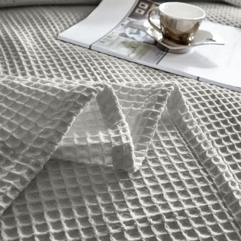 100% BAMBOO  Chunky Square Waffle Weave Blanket Throw Rug Smoke Grey