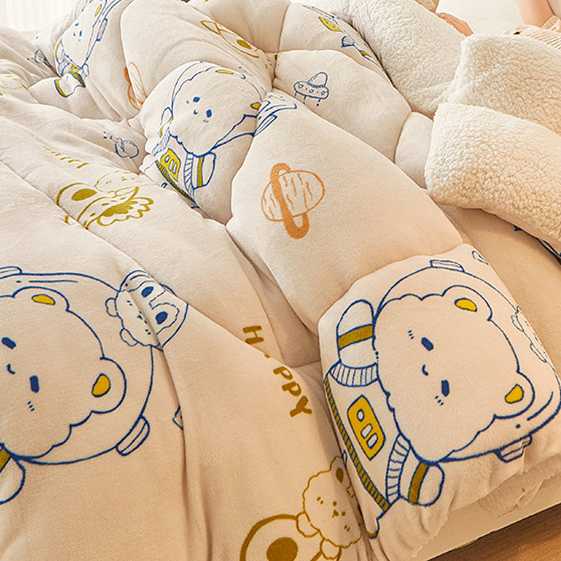 Thick Winter Sherpa Blanket Comforter Quilt Astronaut Bear 200×230cm