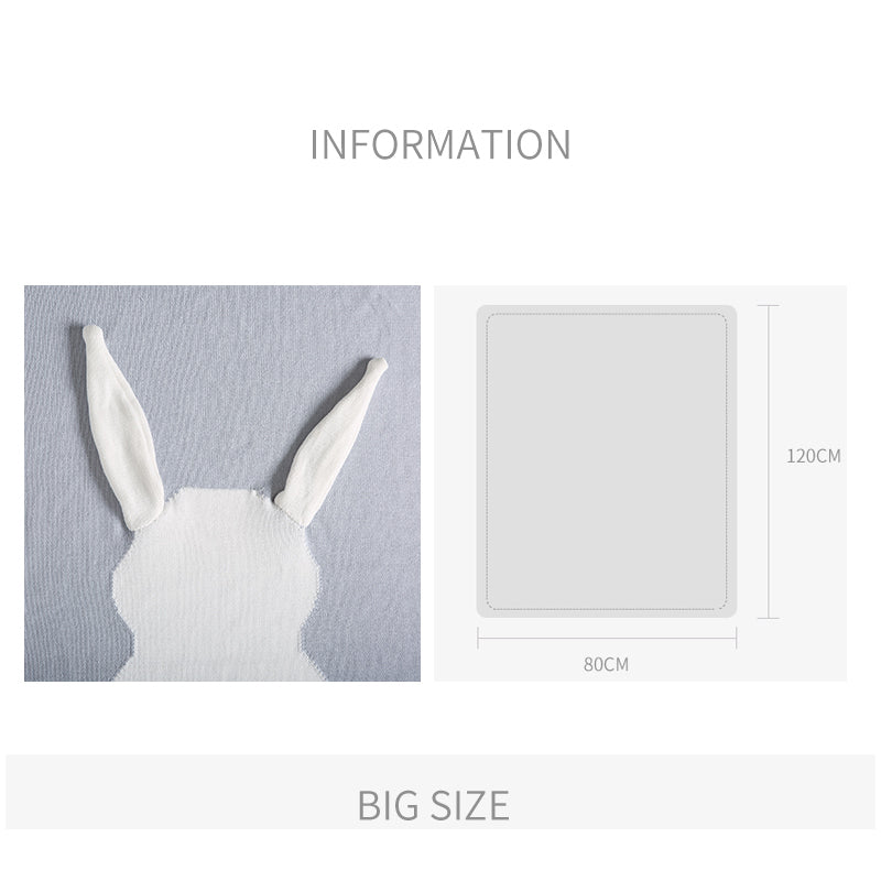 100% Cotton Kids Children Bunny Pattern Knitted Blanket Grey