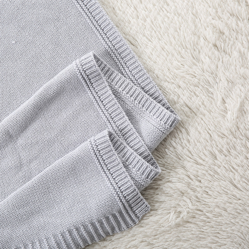 100% Cotton Kids Children Bunny Pattern Knitted Blanket Grey