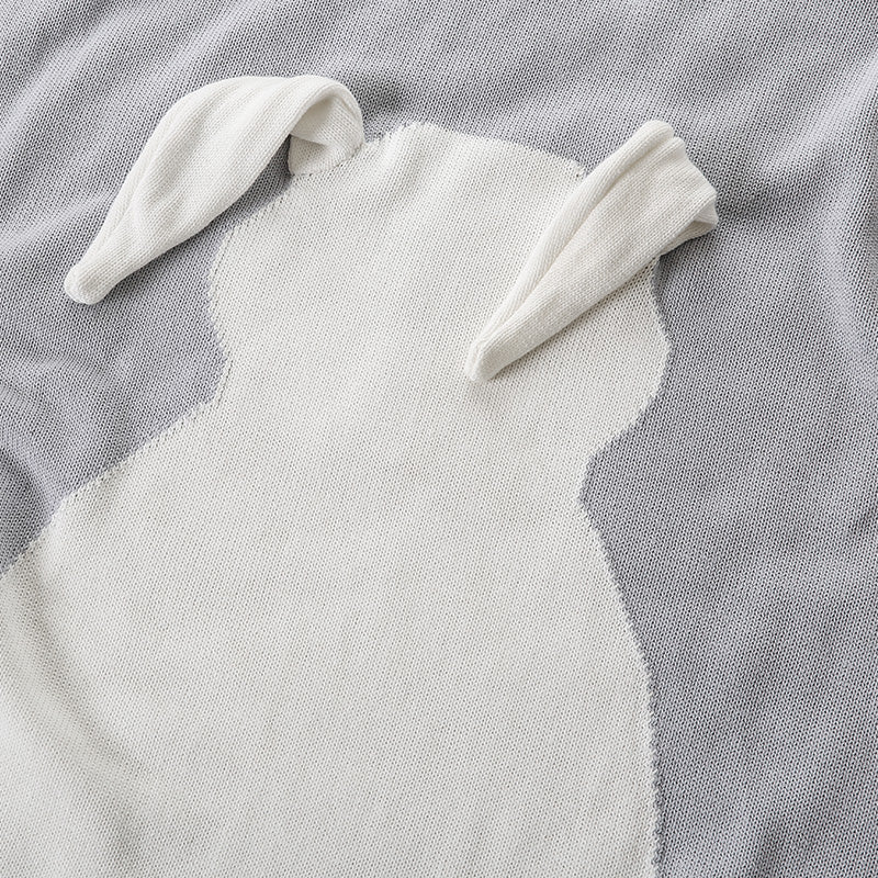 100% Cotton Kids Children Bunny Pattern Knitted Blanket Grey