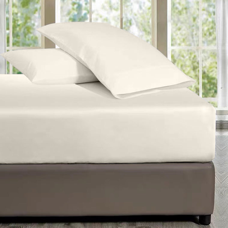 100% Bamboo Beige Fitted Sheet & Two Matching Pillowcases