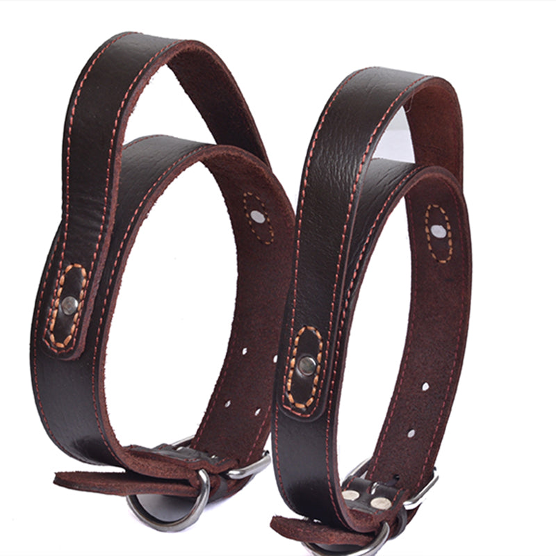 Heavy Duty Genuine Leather Dog Collar Brown Training Martingale Style L