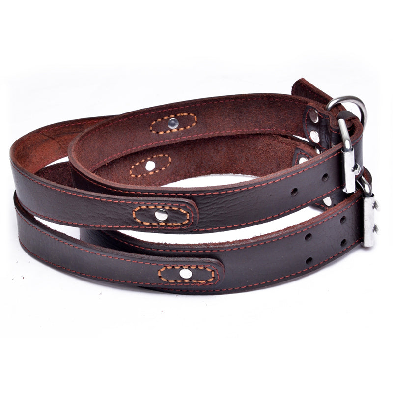 Heavy Duty Genuine Leather Dog Collar Brown Training Martingale Style L