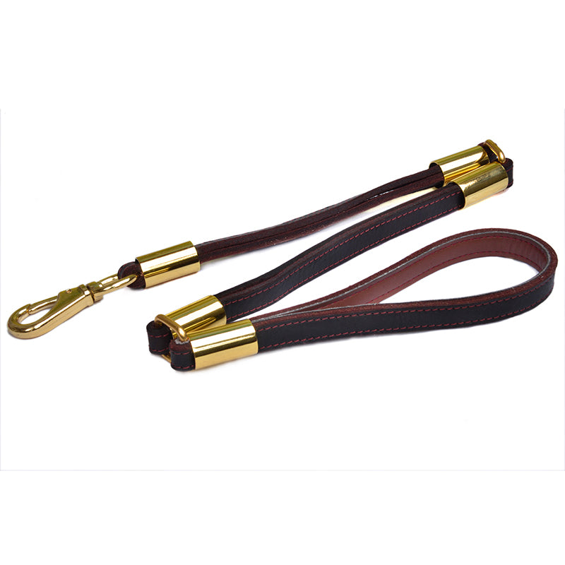 Premium 3-Section Genuine Leather Dog Leash Brass Hardware 85cm Long
