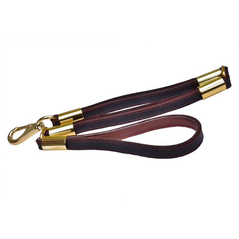 Premium 3-Section Genuine Leather Dog Leash Brass Hardware 85cm Long