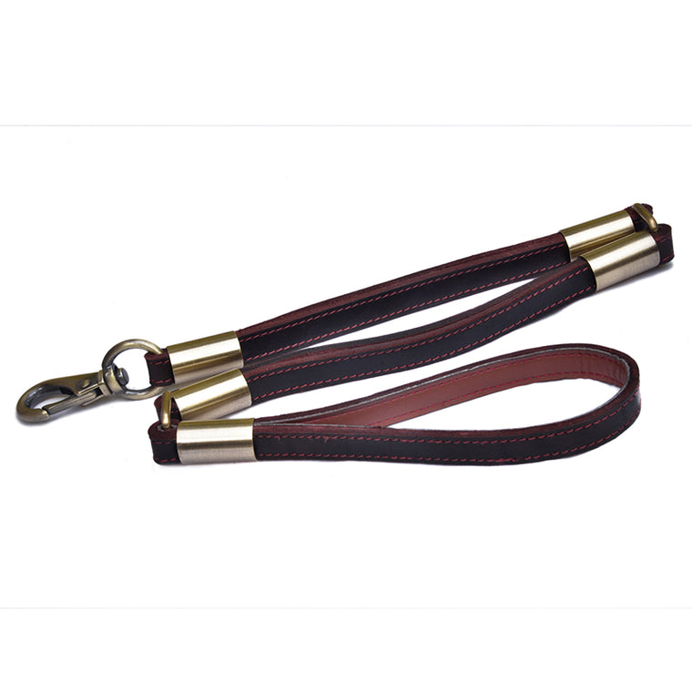 Premium 3-Section Genuine Leather Dog Leash Brass Hardware 85cm Long