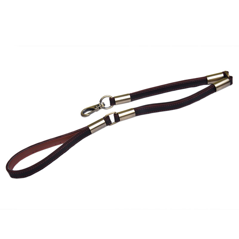 Premium 3-Section Genuine Leather Dog Leash Brass Hardware 85cm Long