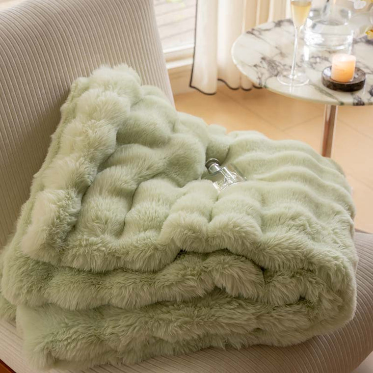 Super Soft Large Faux Fur Winter Blanket Throw Rug 160x200cm Green