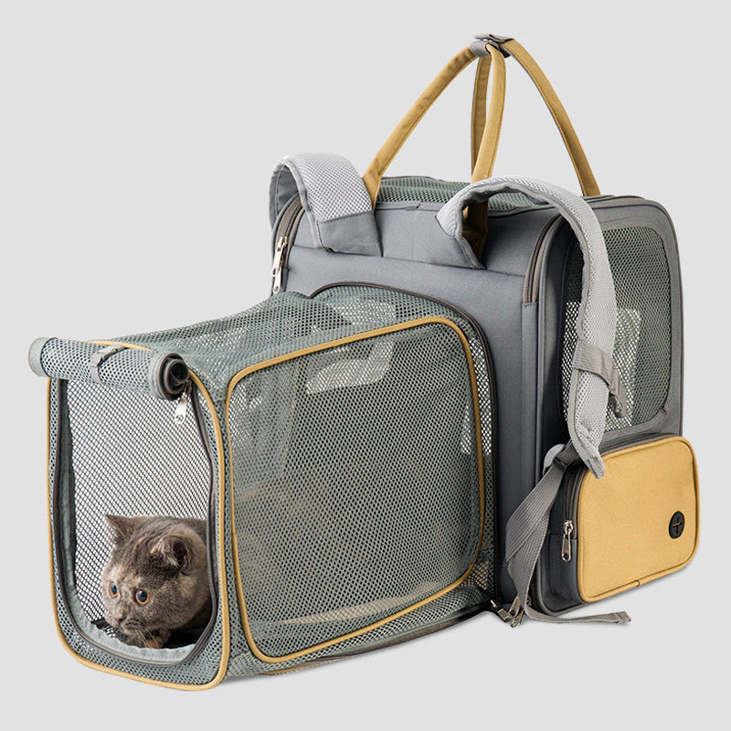 Pet Cat Dog Outdoor Dual Shoulder Backpack Carrier with Large Capacity Khaki