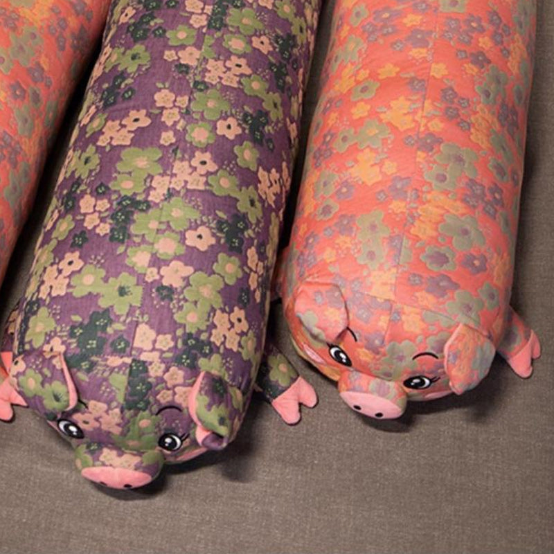 130cm Long Cute Pig Body Pillow Floral Cylindrical Hugging Pillow Pink