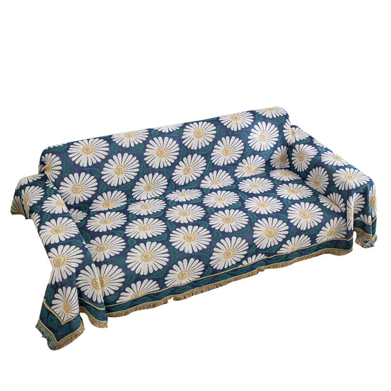 Slub PolyCotton Knitted Blanket Chrysanthemum Pattern Sofa Bed Leisure Throw Rug 180x230cm