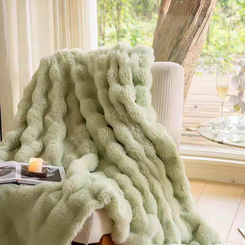 Super Soft Large Faux Fur Winter Blanket Throw Rug 160x200cm Green