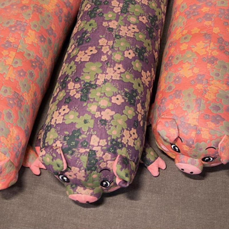 130cm Long Cute Pig Body Pillow Floral Cylindrical Hugging Pillow Purple
