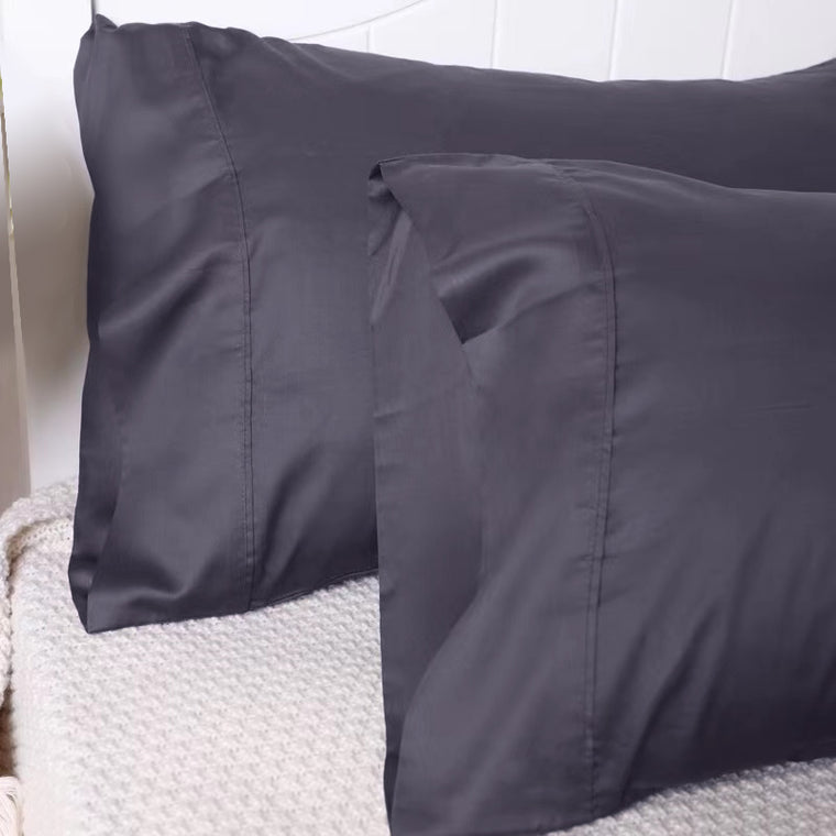 A Pair of 100% Bamboo Pillowcases Silk feel Charcoal Blue