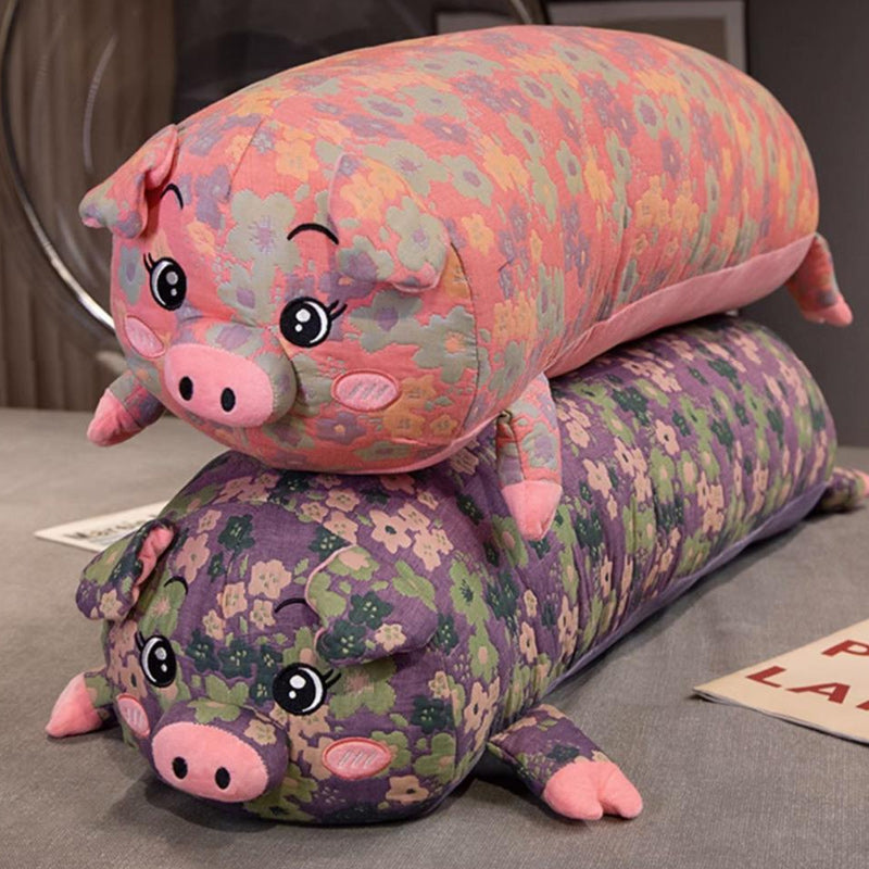 130cm Long Cute Pig Body Pillow Floral Cylindrical Hugging Pillow Pink