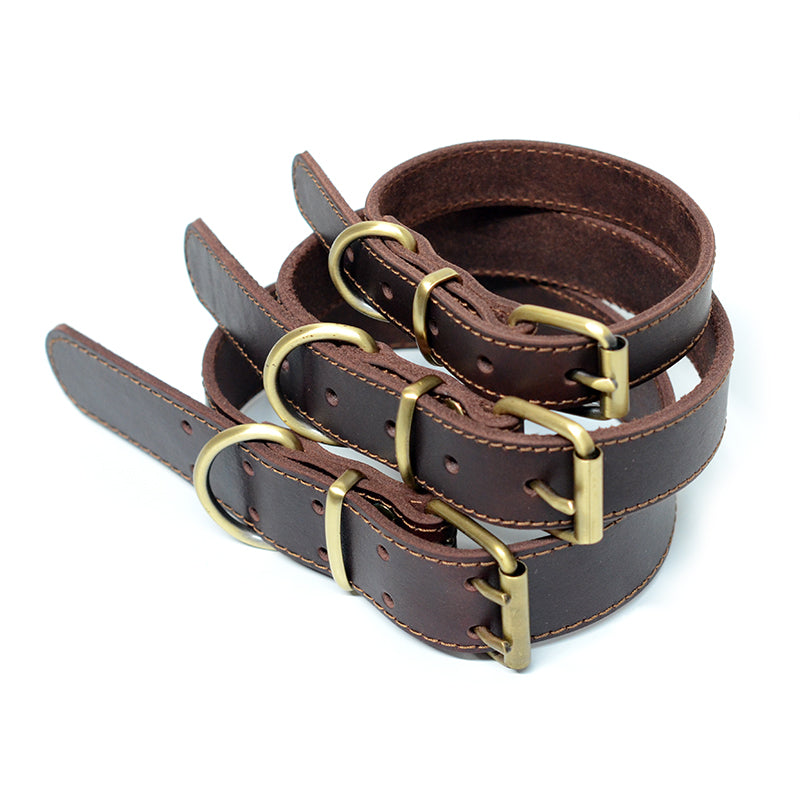 100% Real Leather Dog Collar Long-lasting Durable Strength w Sturdy buckle and D-ring