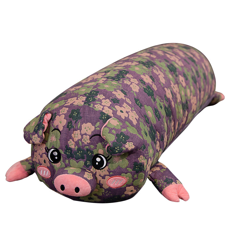 130cm Long Cute Pig Body Pillow Floral Cylindrical Hugging Pillow Purple