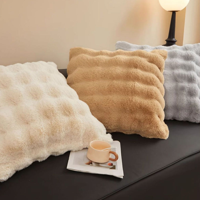 Super Soft Faux Rabbit Plush Square Cushion Sofa Pillow Cover Grey