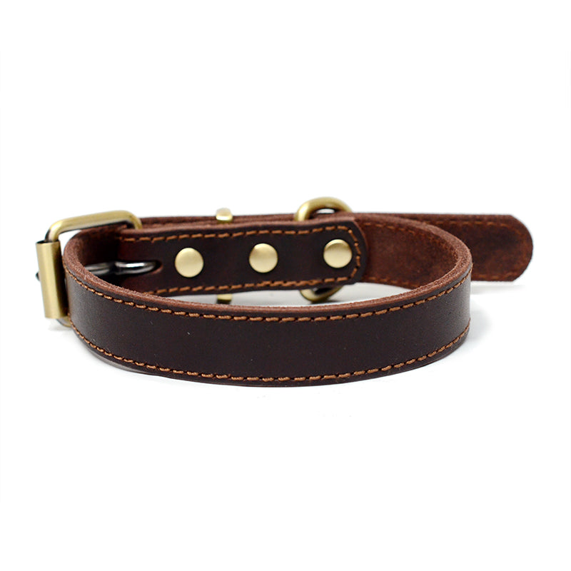 100% Real Leather Dog Collar Long-lasting Durable Strength w Sturdy buckle and D-ring