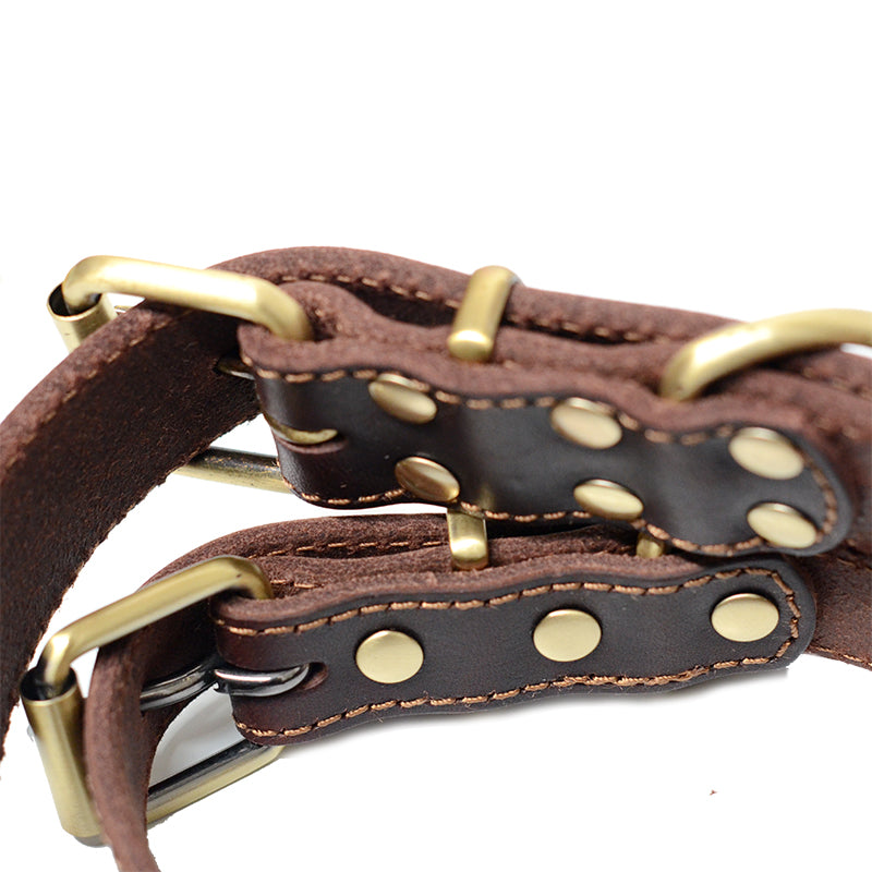 100% Real Leather Dog Collar Long-lasting Durable Strength w Sturdy buckle and D-ring
