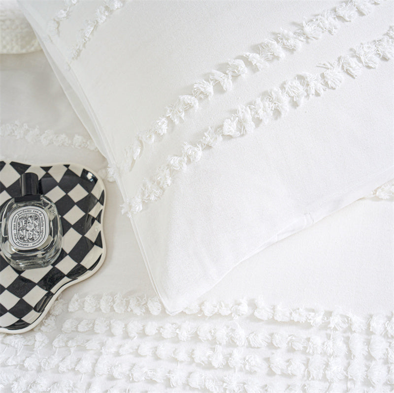 One Pair of 100% Cotton Tufted Stripe Pillowcases Dusty White Assorted Pattern