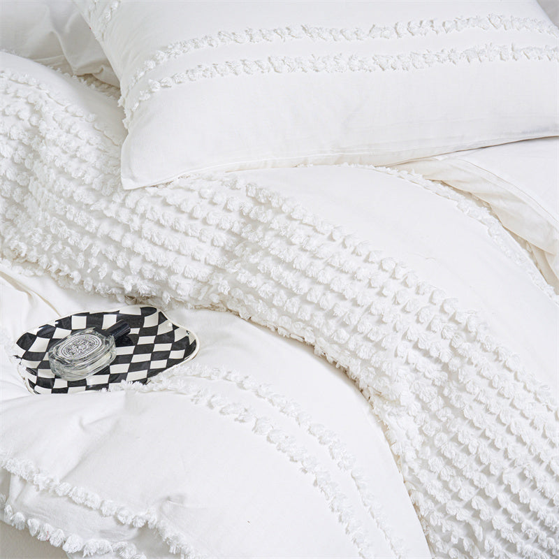 One Pair of 100% Cotton Tufted Stripe Pillowcases Dusty White Assorted Pattern