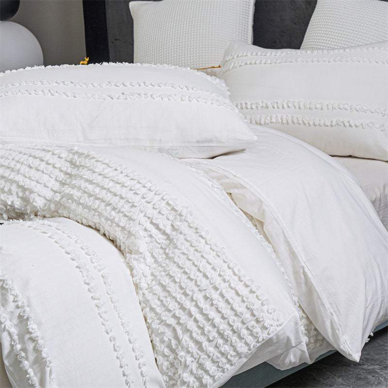One Pair of 100% Cotton Tufted Stripe Pillowcases Dusty White Assorted Pattern