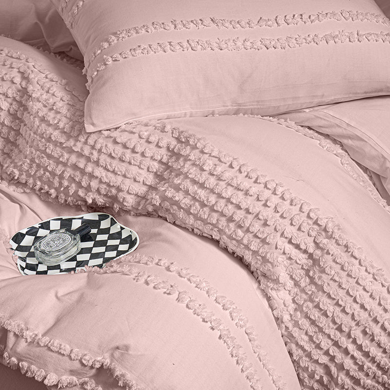 One Pair of 100% Cotton Tufted Stripe Pillowcases Dusty Pink Assorted Pattern