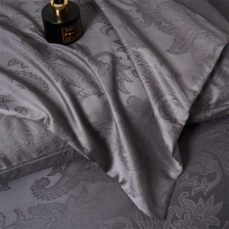 100% Cotton Sateen Jacquard Pattern Quilt Doona Cover Set Dark Grey