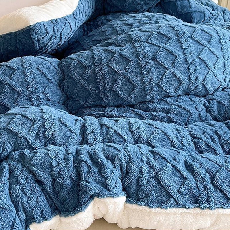 Winter Warm Comforter Sherpa Fleece Reversible Diamond Plush Blanket 200x230cm Blue
