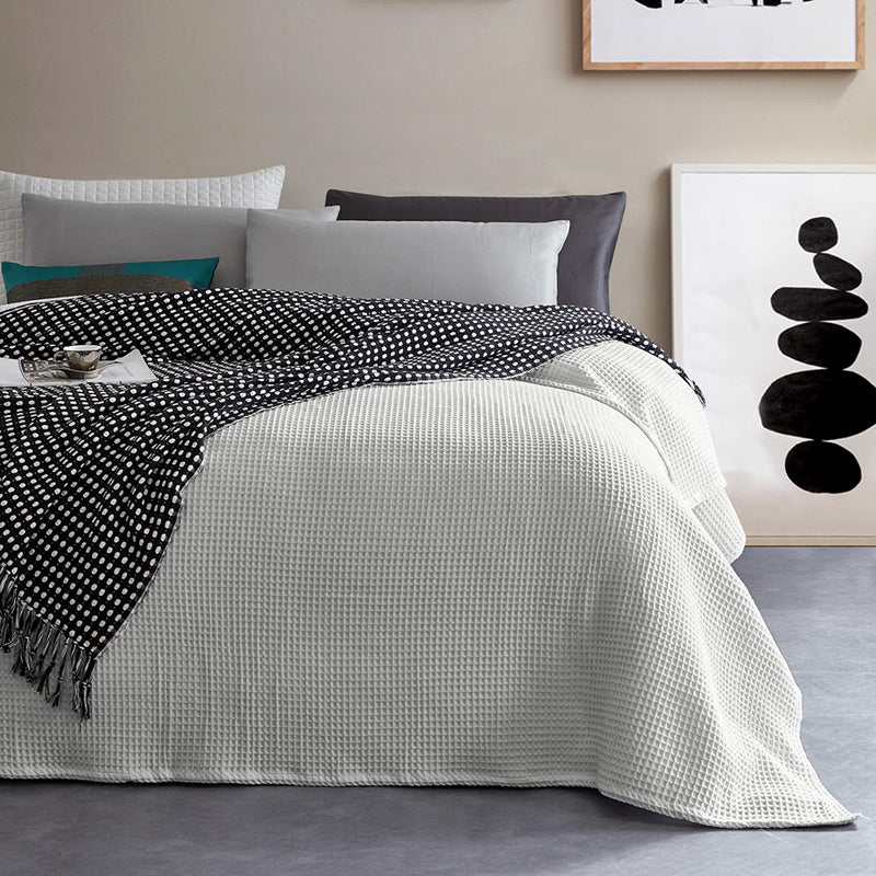 100% BAMBOO  Chunky Square Waffle Weave Blanket Throw Rug Smoke Grey