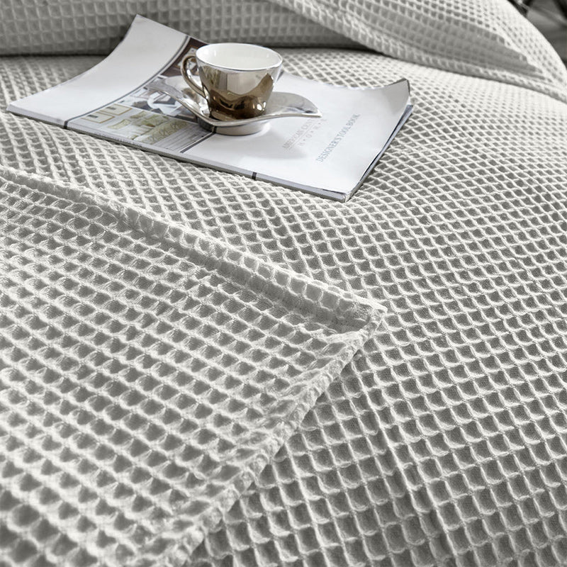 100% BAMBOO  Chunky Square Waffle Weave Blanket Throw Rug Smoke Grey