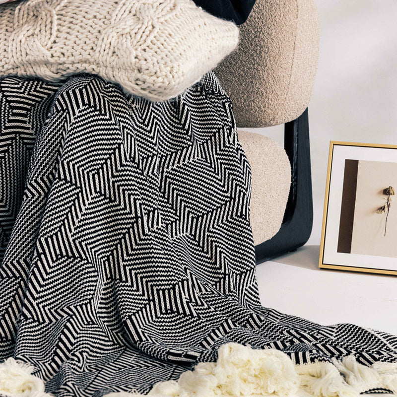 Cotton Blend Eldo Multi-Purpose Knitted Throw Blanket with Fringed Edges 130x180cm