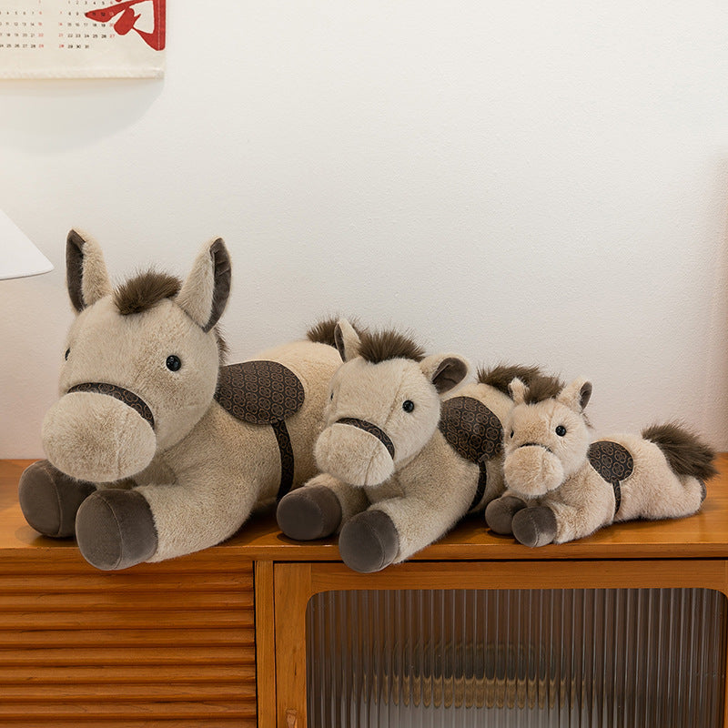 Cute Lying Horse Plush Toy Soft Beige Stuffed Animal with Saddle Detail 60cm